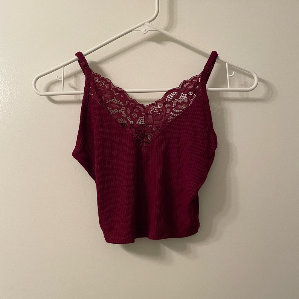 Maroon Lace Crop Tank Top